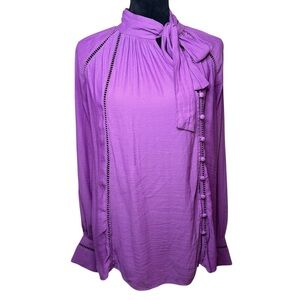 Free People | Vibrant Purple Neck Tie Side Button Blouse | Sz M